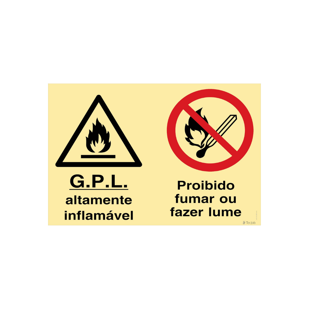 Sinalética G.P.L. Altamente Inflamável/Proibido Fumar ou Fazer Lume – OB0366