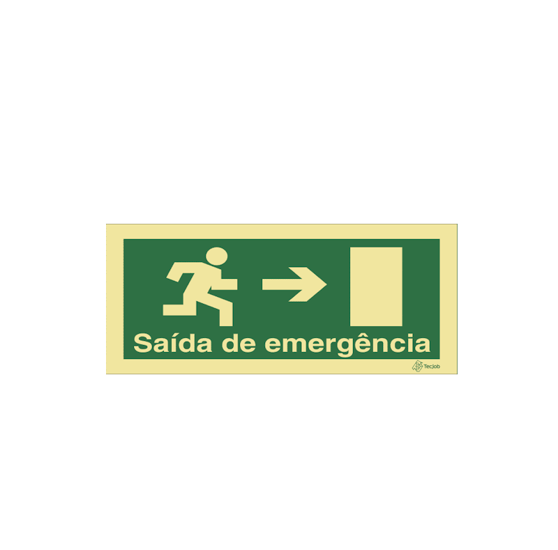 Sinalética Saída de Emergência Texto e Desenho - Seta para a Direita - E0030