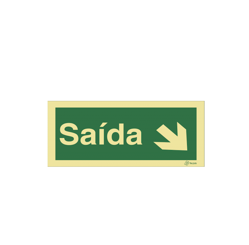 Sinalética Saída em Texto - Seta Diagonal Direita para Baixo - E0037