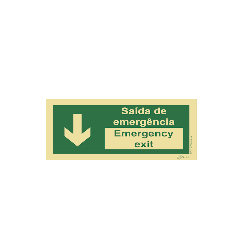 Sinalética Saída de Emergência/ Emergency Exit em Texto - Seta para Baixo - E0044