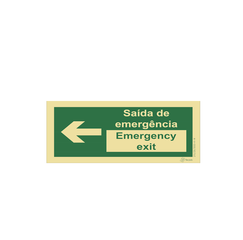 Sinalética Saída de Emergência/ Emergency Exit em Texto - Seta para a Esquerda - E0046