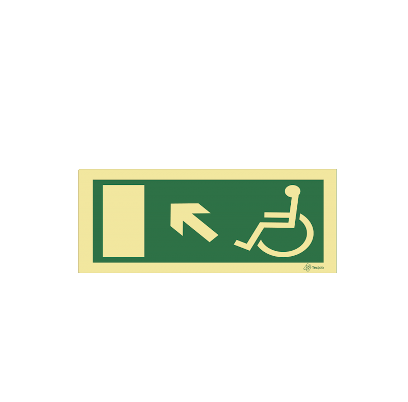 Sinalética Saída para Pessoas com Deficiência ou Mobilidade Condicionada - Seta Diagonal Esquerda para Cima - E0095