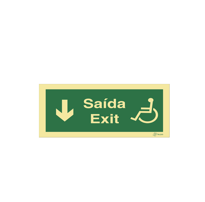 Sinalética Saída/ Exit para Pessoas com Deficiência ou Mobilidade Condicionada - Seta para Baixo - E0110