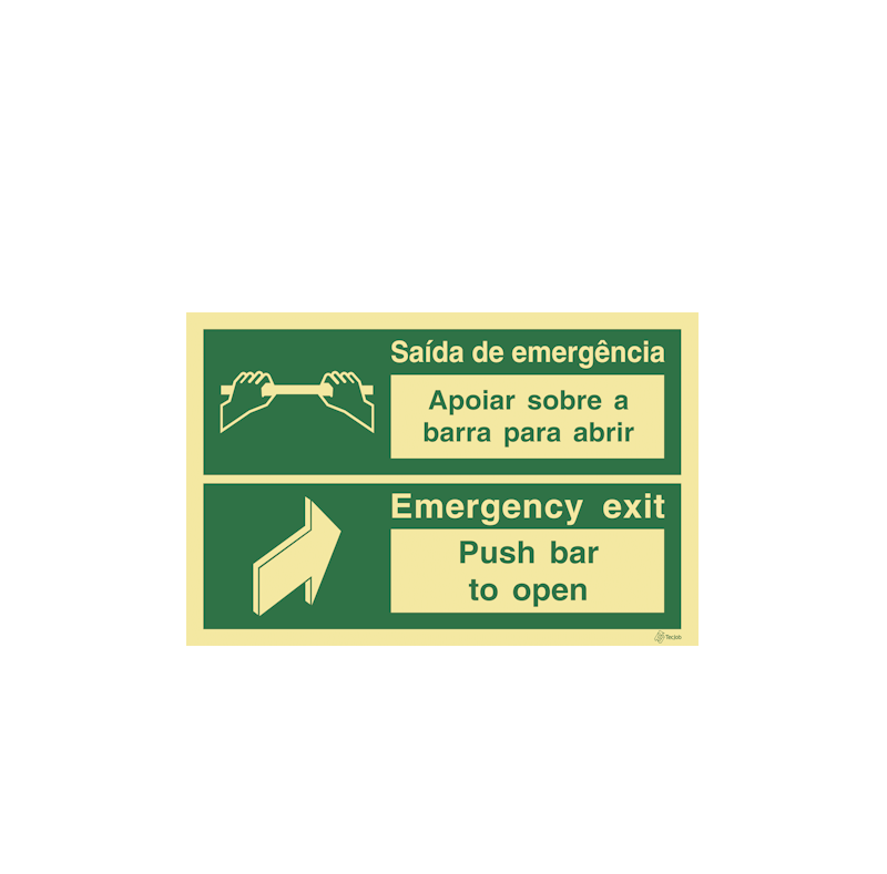 Sinalética Saída de Emergência Apoiar Sobre a Barra para Abrir/ Emergency Exit Push Bar to Open - E0372
