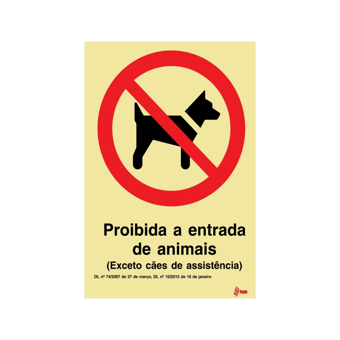 Sinalética Proibida a Entrada de Animais (Exceto cães de assistência) – PR0095