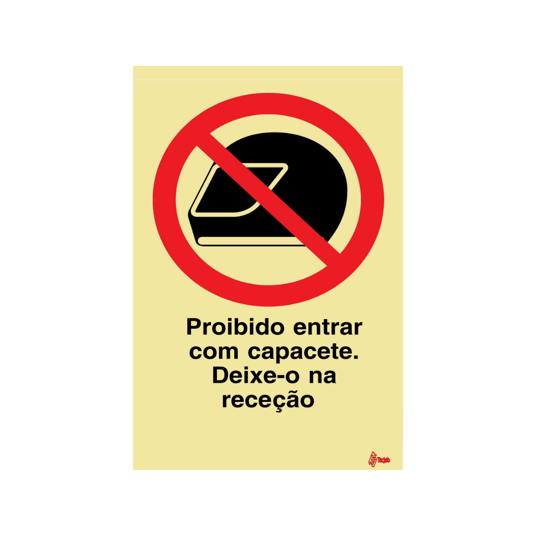 Sinalética Proibido Entrar com Capacete. Deixe-o na Receção – PR0315