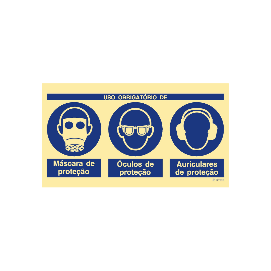 Sinalética Uso Obrigatório de Máscara, Óculos e Auriculares de Proteção – OB0421